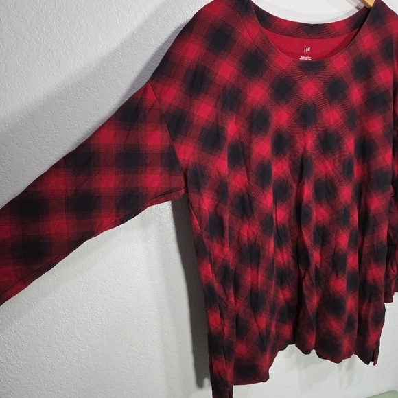 J. Jill 2X Simply Supima Cotton Red Black Plaid Scoop-Neck Tunic Shirt - Picture 2 of 4